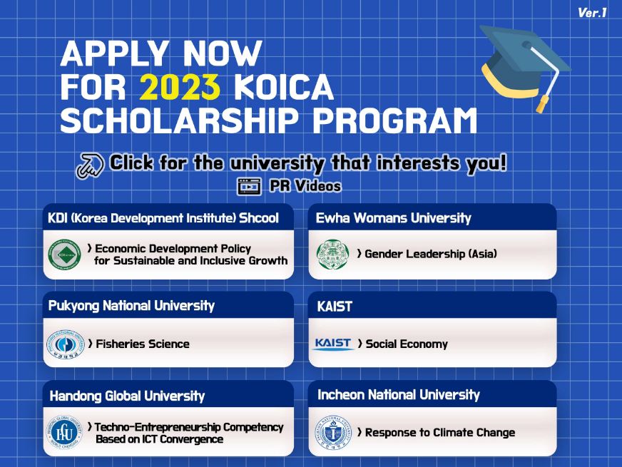 Thông báo về các chương trình học bổng Thạc sĩ của Cơ quan Hợp tác quốc tế Hàn Quốc (KOICA) năm 2023